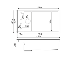 Кухонная мойка Omoikiri KINARU PRO 86-U/I WH 4997026 белая схема