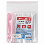 Пакеты с замком ZIP LOCK "зиплок" комплект 100 шт. 100х150 мм ПВД толщина 35 микрон BRAUBERG (10 штук в упаковке)