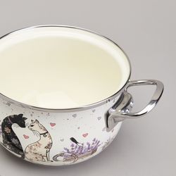 КАСТРЮЛЯ AGNESS ЭМАЛИРОВАННАЯ СО СТЕКЛЯННОЙ КРЫШКОЙ СЕРИЯ "LAVENDER CATS", 2,0 Л ДИА. 18СМ