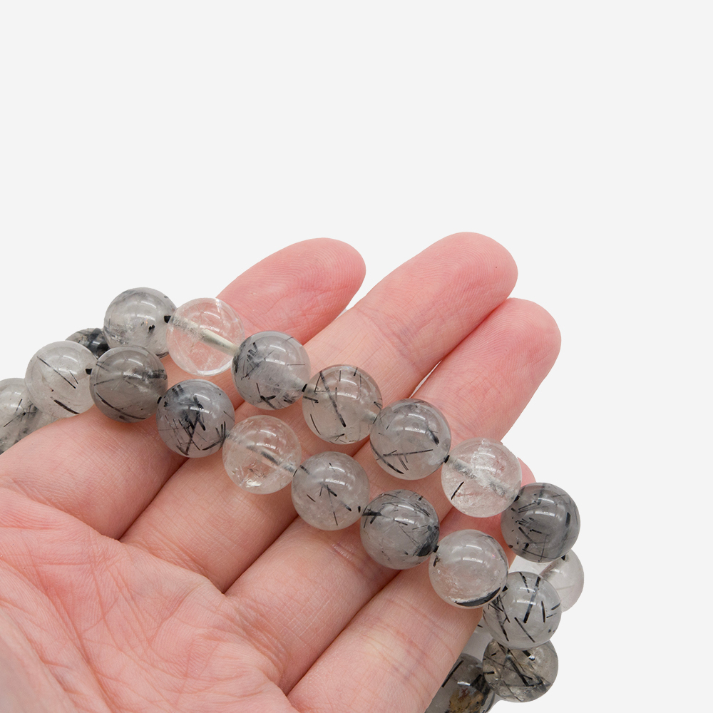 Кварц натуральный с турмалином и рутилом, 10,8мм, бусины в форме шара