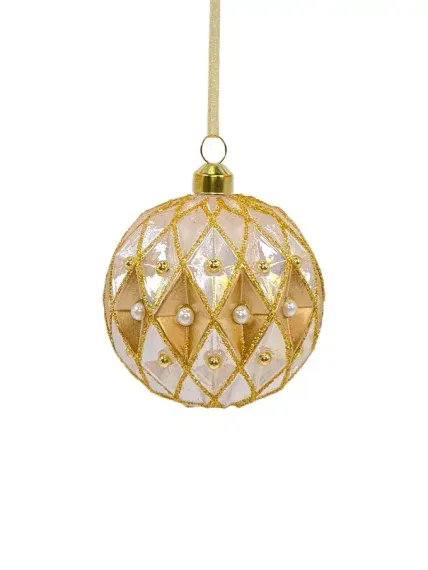 Набор винтажных стеклянных шаров Жемчужное ожерелье 80 мм., пудрово-золотой, 9 шт., Christmas DeLuxe (13991)