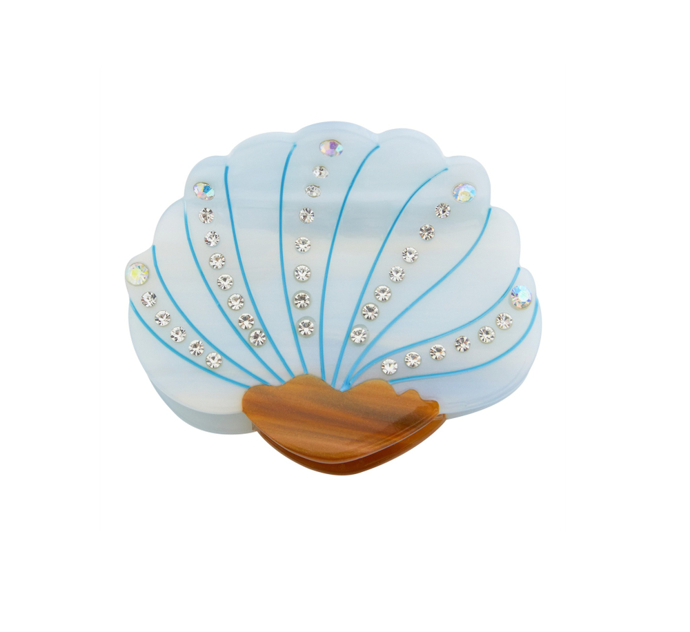 Заколка-краб ракушка, голубые цирконы
