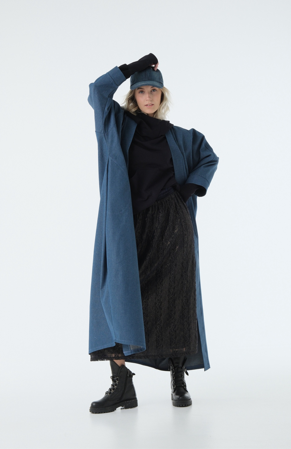 Кафтан /джинс / синий+ кушак