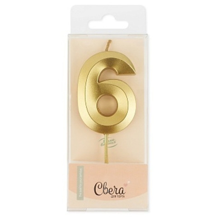 Свеча Цифра 6 Грани Золото Металлик 4,2*6 + 4,5 см.
