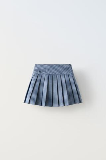 ZARA КЛЕТЧАТАЯ ЮБКА В СКЛАДКУ, СИНИЙ