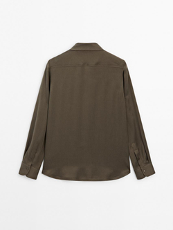 Massimo Dutti Атласная рубашка из смесового шелка, кротово-коричневый