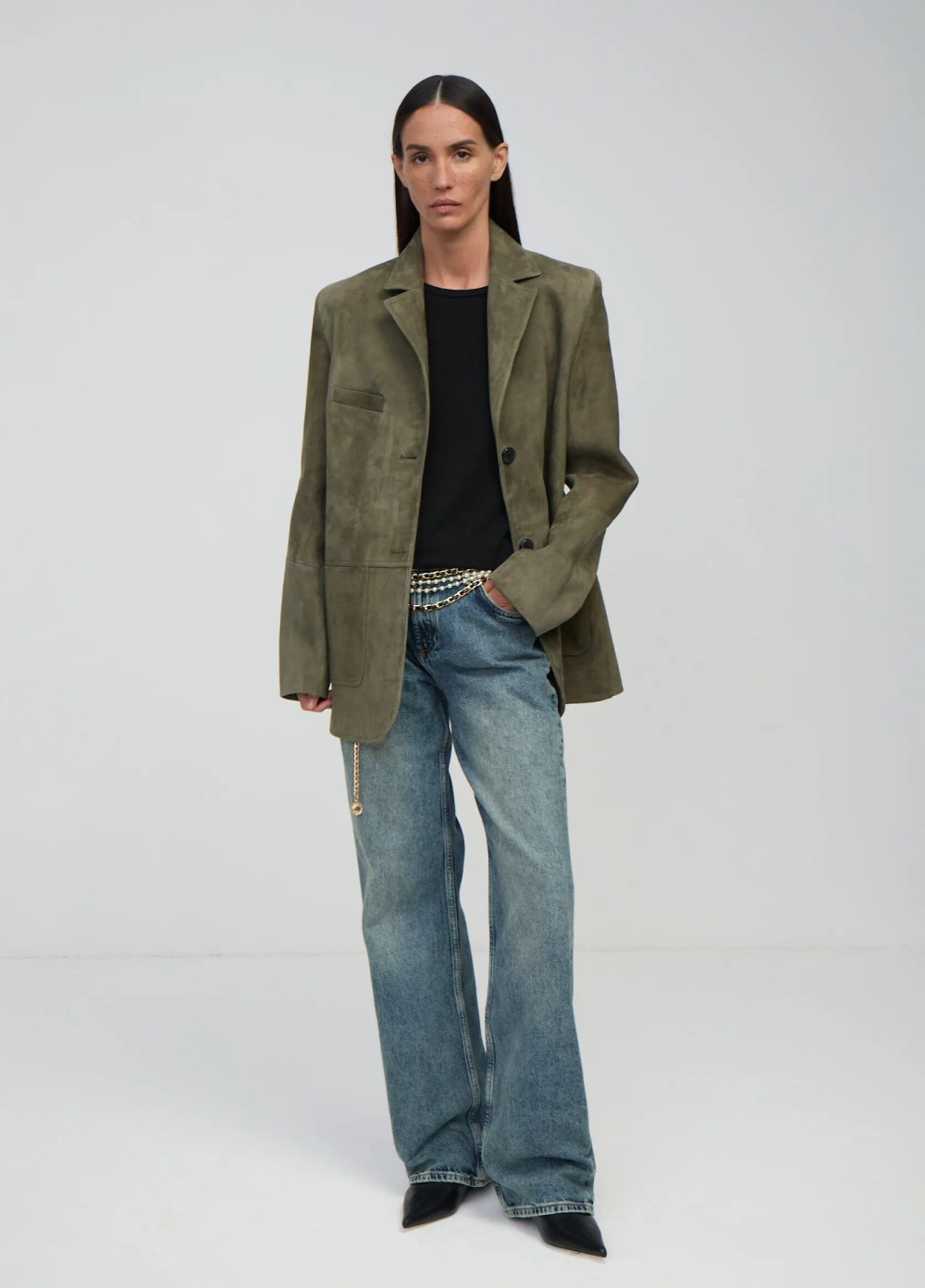 Жакет из натуральной замши, Зеленый