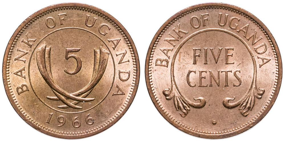 Уганда 5 центов, 1966 - 1975 Бивни XF