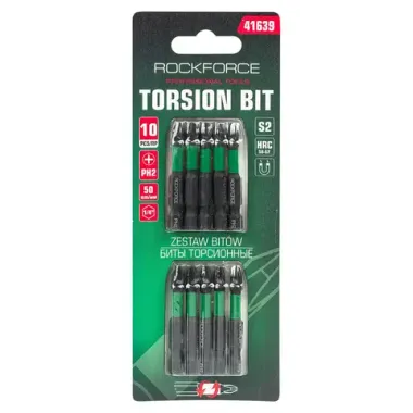 Биты торсионные, набор 10пр. RockFORCE RF-41639