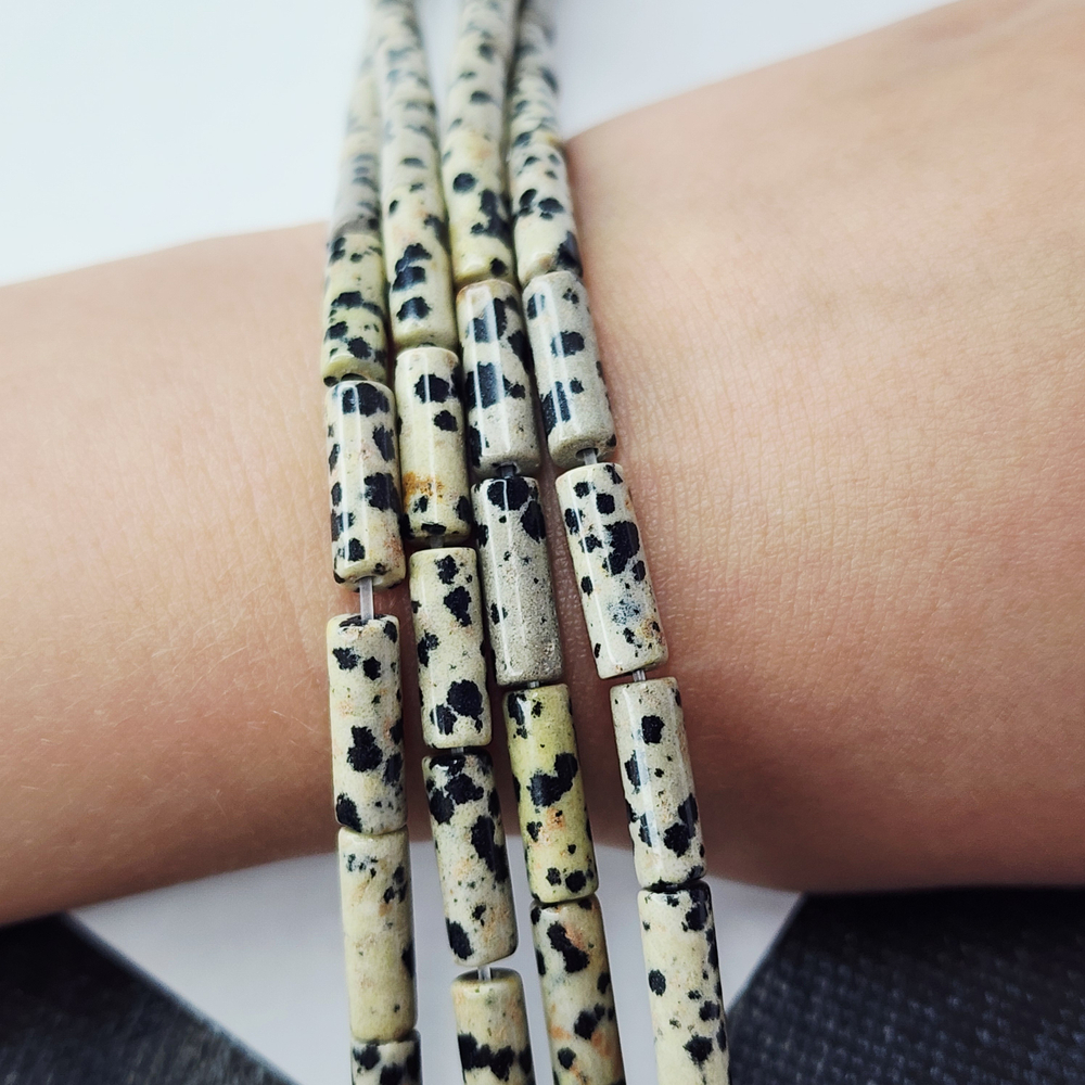 Порфир, бусины трубочки, "далматиновая яшма", р-р 13×4мм