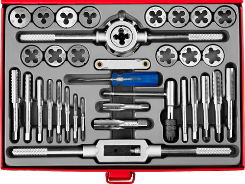 ЗУБР 35 предметов, набор метчиков и плашек, сталь 9ХС