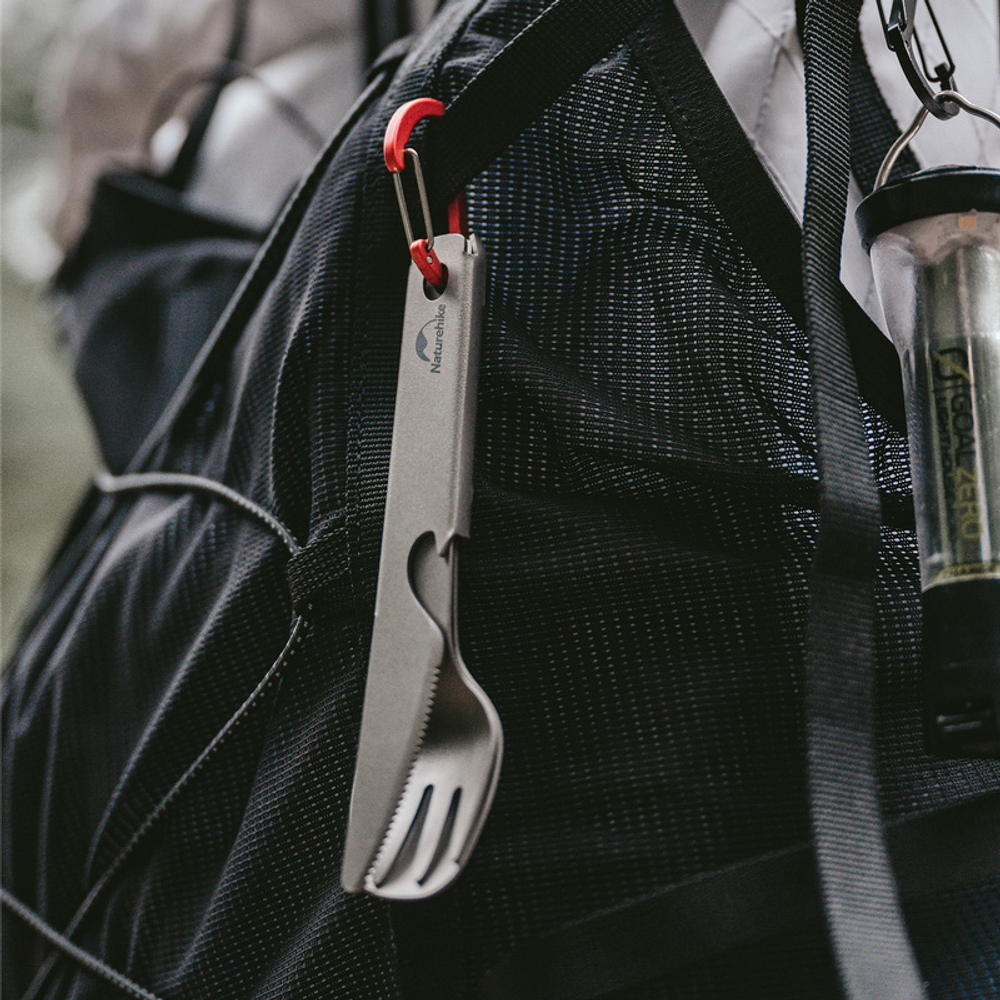 Набор столовых приборов Naturehike (нож, вилка, ложка), титан, в чехле, артикул CNH22CJ017-KFS