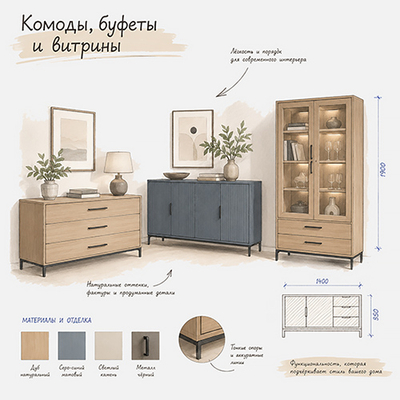 Комоды, буфеты и витрины