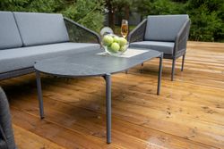 "Канны" лаунж-зона 4-местная (разборная) из роупа со столиком "Диего" цвета "серый гранит", роуп темно-серый круглый, ткань темно-серая