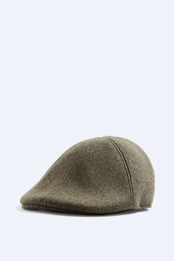 ZARA ПЛОСКАЯ ФЛАНЕЛЕВАЯ КЕПКА, ХАКИ С МЕЛАНЖЕВЫМ ЭФФЕКТОМ