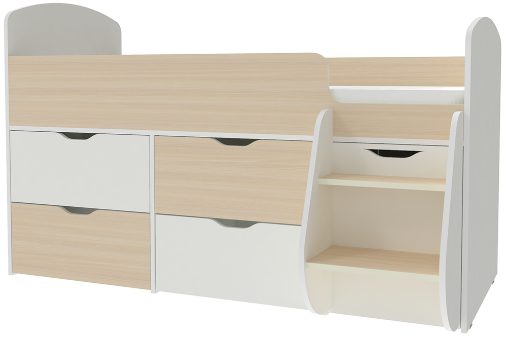 Кровать-чердак КарИВи Малыш 7 Белый   Дуб Молочный