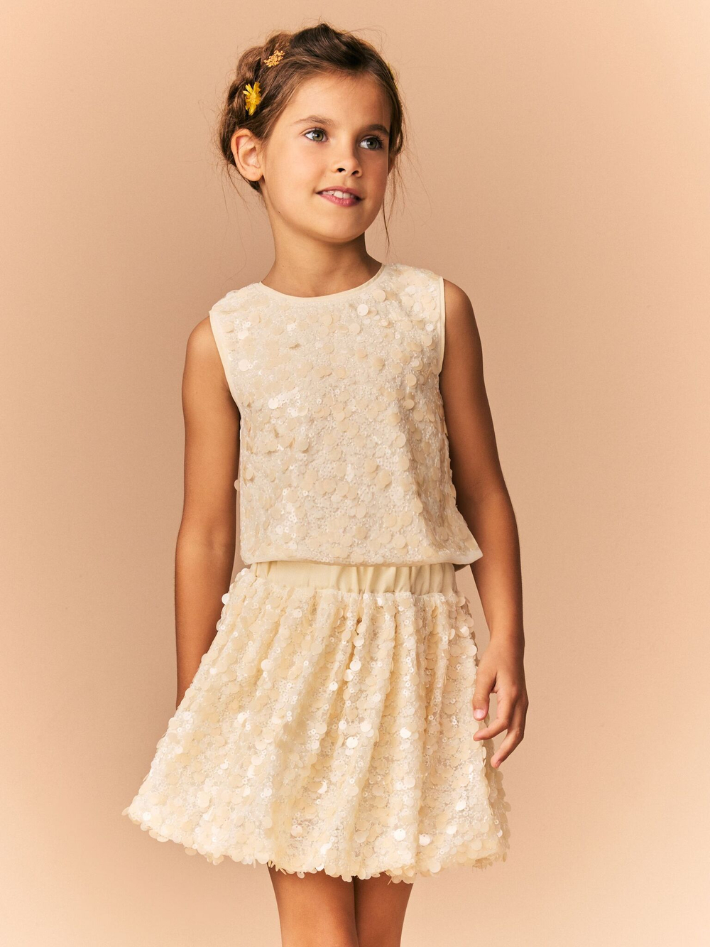 Топ и юбка в комплекте для девочки Next E87-250, Светло-бежевый