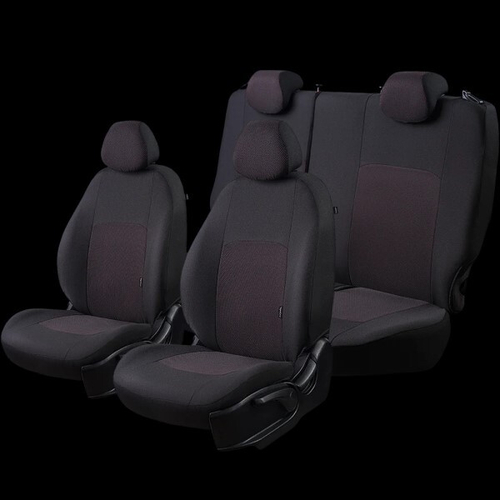 Чехлы на сиденье Hyundai Creta-2 с 03.2020г. 60/40+подлок. 2Г Стандарт Эконом Жаккард черно-красный (разд.зад.спинка) (LORD AUTO)