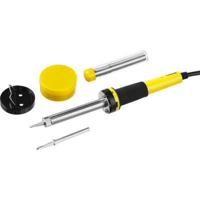 STAYER PROTerm, 40 Вт, с 2к рукояткой, конус, подставка + припой + сменное жало + канифоль, набор для паяльных работ, Professional (55312-40-H5)