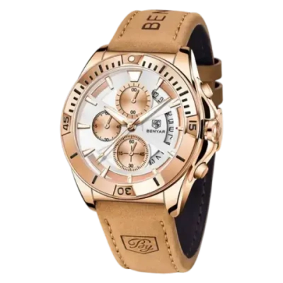 Часы наручные кварцевые BENYAR на кожаном ремешке, золотистый/коричневый W9830-01