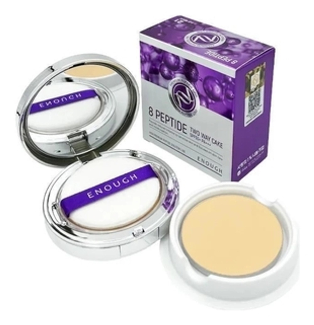 Enough Premium Two Way Cake 8 Peptide SPF50+/PA+++ №21 Skin Beige(телесный бежевый) Пудра компактная для лица с пептидным комплексом, 11гр+11гр