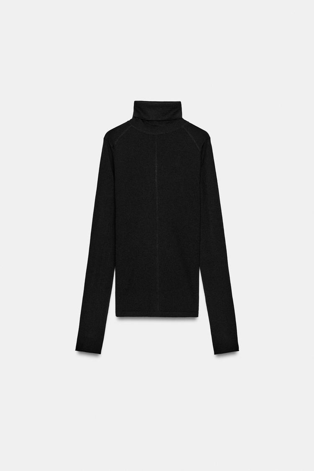 ZARA ВЯЗАНЫЙ СВИТЕР С ВЫСОКИМ ВОРОТНИКОМ ИЗ ШЕРСТИ, ЧЕРНЫЙ