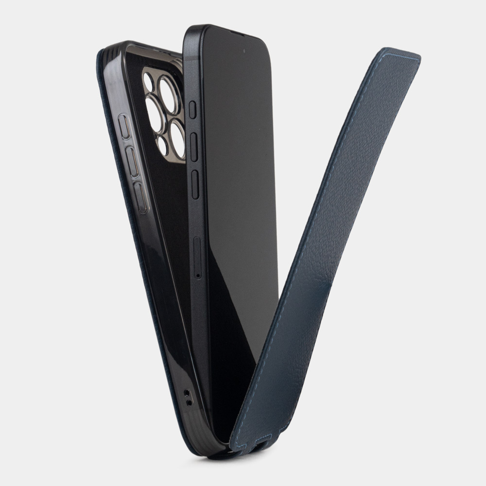 Кожаный чехол для iPhone 16 Pro Max, теленок синего цвета