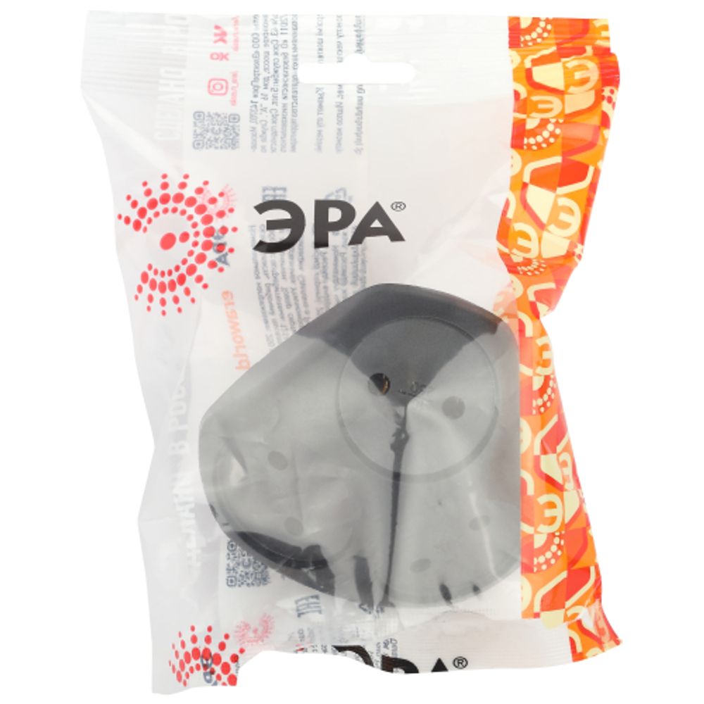 Разветвитель электрический ЭРА SPx-3-B на 3 розетки без заземления 10А черный