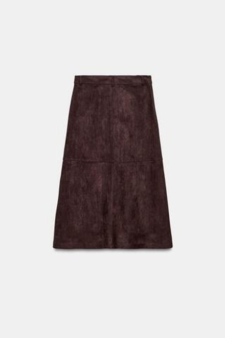 ZARA ЮБКА-КЛЁШ ИЗ ИСКУССТВЕННОЙ ЗАМШИ, ШОКОЛАДНО-КОРИЧНЕВЫЙ