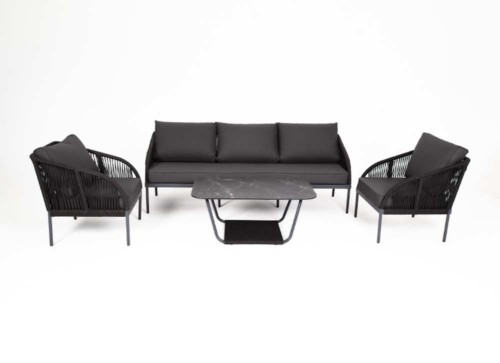 "Канны" лаунж-зона 5-местная плетеная из роупа (веревки), цвет темно-серый