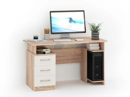 Стол письменный Гарвард 130 3 ящика (Дуб сонома/Белый)