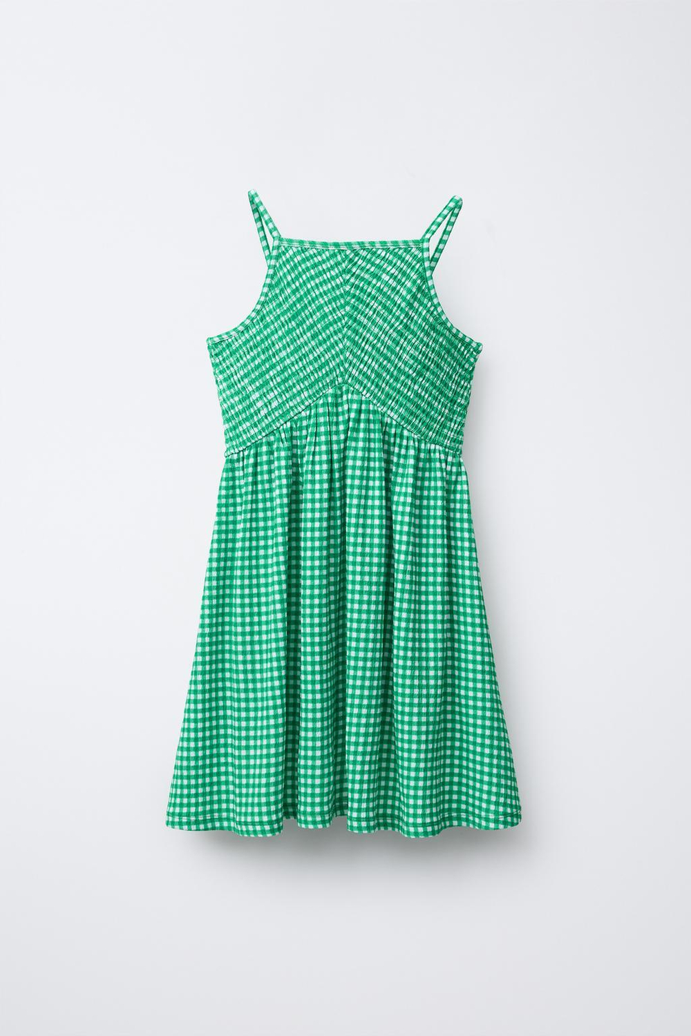ZARA ПЛАТЬЕ С РЕЛЬЕФНЫМ УЗОРОМ В КЛЕТКУ ВИШИ, СВЕТЛО-ЗЕЛЕНЫЙ