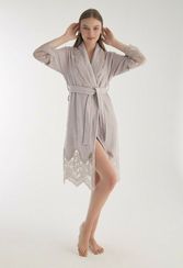 Халат женский  с кружевом 4155 лиловый NUSA Турция