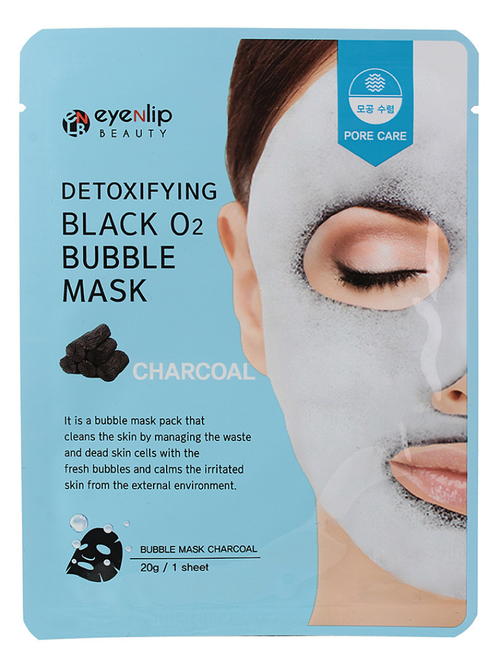 [Eyenlip] Detoxifying black o2 bubble mask charcoal -  Маска тканевая кислородная, 20 гр