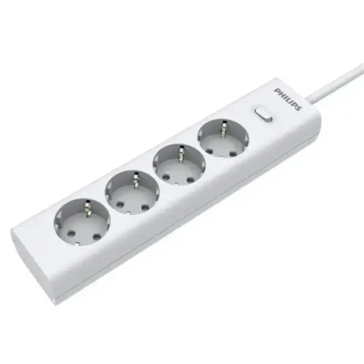 Сетевой фильтр удлинитель Philips CHP2145WC/51 с четырьмя стандартными розетками EU, с заземлением и защитой от перегрузок, 5 м, белый