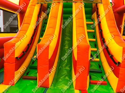 Коммерческий надувной батут «Страна Сафария» с крышей и двумя горками 12*6*6 м