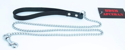 Металлический поводок с кожаной петлёй (Цвет: черный с серебристым)