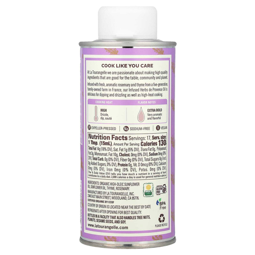 La Tourangelle, Infused Herbs De Provence Oil, свежий розмарин и чабрец, 250 мл (8,45 жидк. Унции)