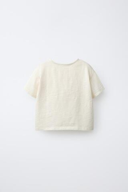 ZARA КОМБИНИРОВАННАЯ ФУТБОЛКА НА ПУГОВИЦАХ, ЭКРЮ