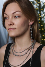 Серьги "Богема" длинные "дорожки"  с цирконами, оттенок серебро