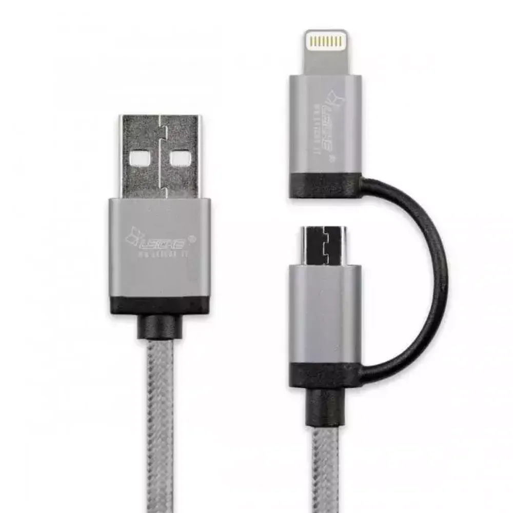 USB cable (2 в 1) Lightning/micro 20см (scien) black