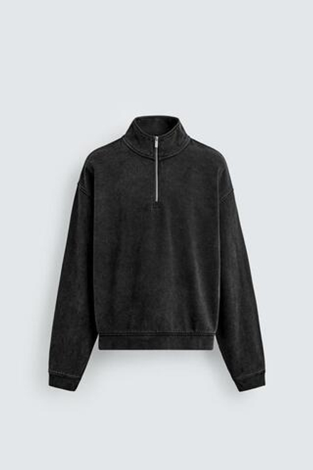 ZARA ТОЛСТОВКА С ЭФФЕКТОМ ПОТЕРТОСТИ И ВОРОТНИКОМ НА МОЛНИИ, ТЕМНО-СЕРЫЙ
