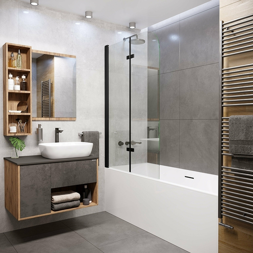 Шторка на ванну Grossman 100x150 GR-106100BLACK профиль Черный стекло прозрачное