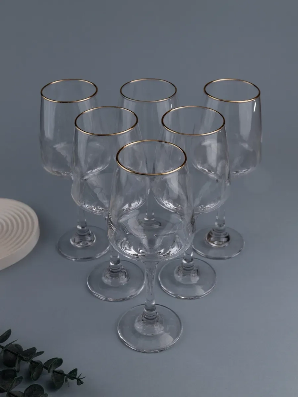 Набор бокалов для вина, 450 мл, 6 шт. с золотой каймой