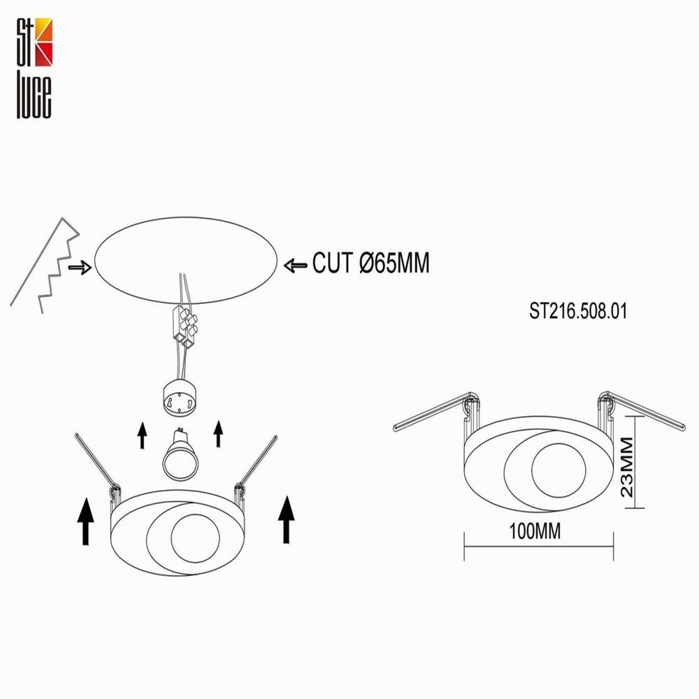 ST216.508.01 Св-к встр. Белый GU10 1*7W IP20 D100xH23 220V Без ламп