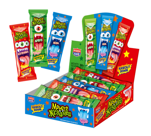 Жевательная конфета "Монстр Жевамба" асорти 8гр*48шт*12блоков.