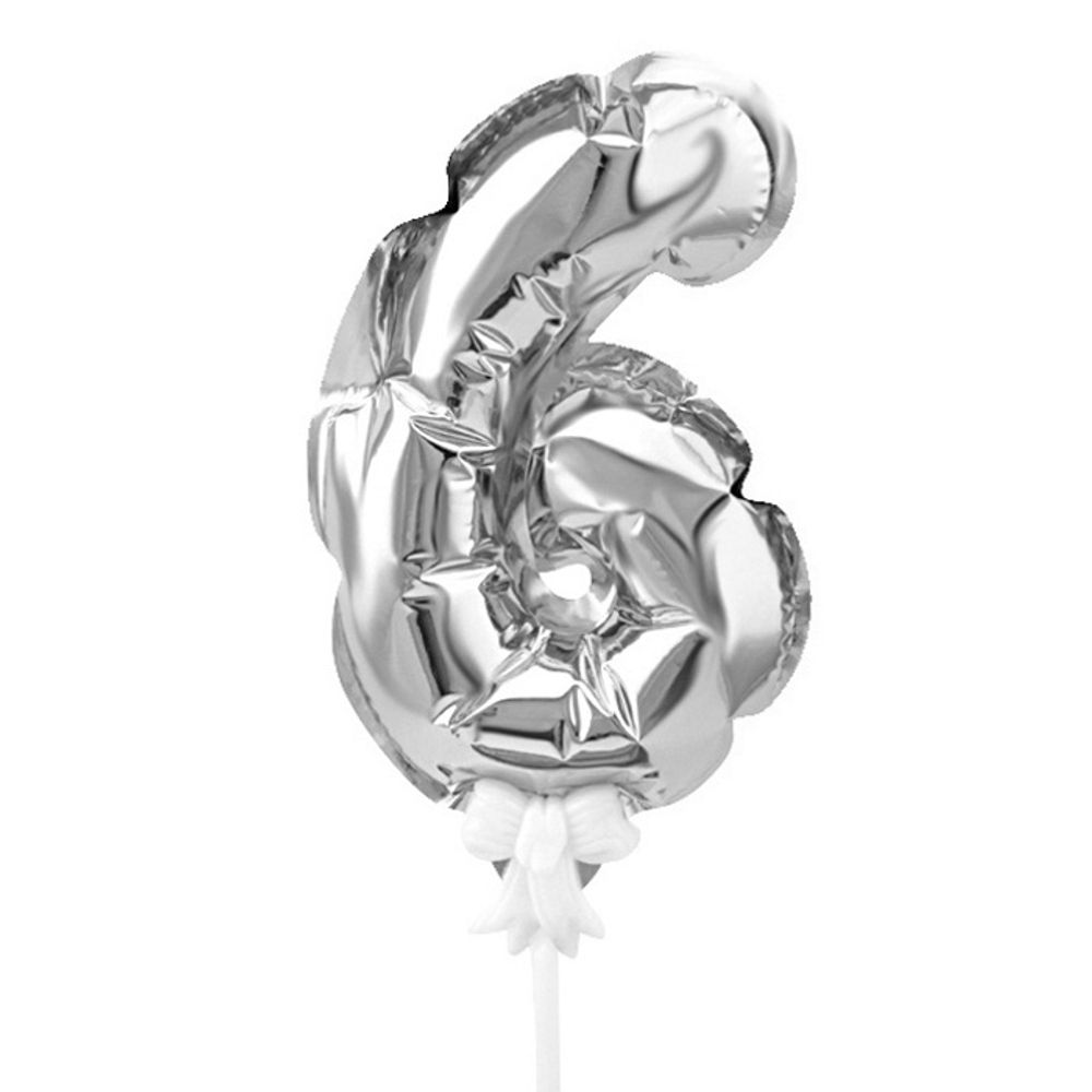 Топпер шар-самодув цифра №6 серебро, высота 17 см #190016-6-S