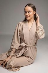 Легкий трикотажный халат 8670 бежевый  NUSA Турция