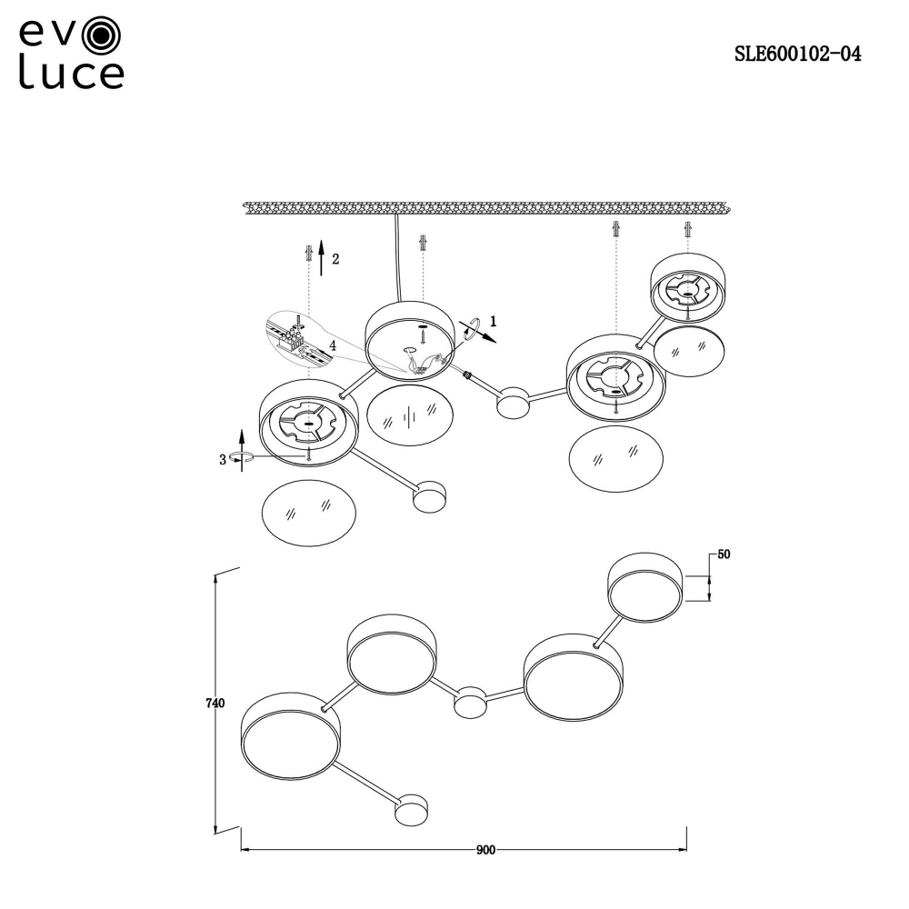 SLE600102-04 Светильник потолочный Золотистый, Светлое дерево/Белый, Серый LED 4*16,5W 4000K