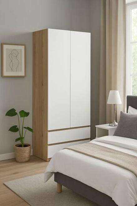 Шкаф для одежды распашной с полками и ящиками Дуб Золотой/Белый 80х46х210 см